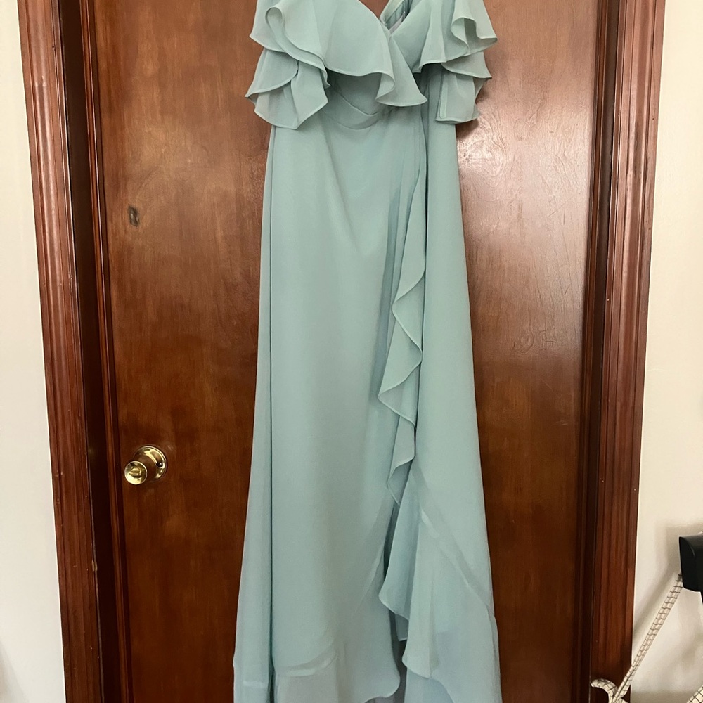 Revelry Asymmetrical Ruffled Dress in Light Blue